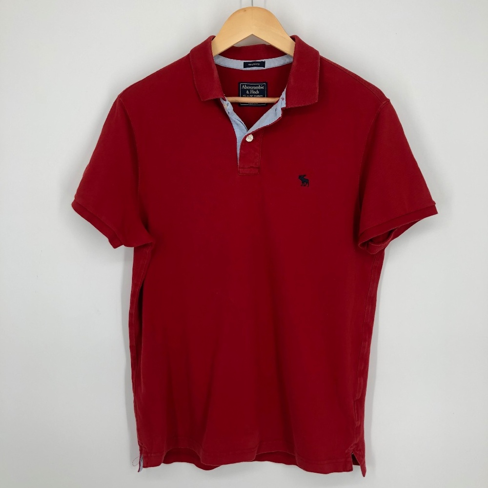 Abercrombie & Fitch Mens Relaxed Polo Shirt Size Small Red Moose Embroidered